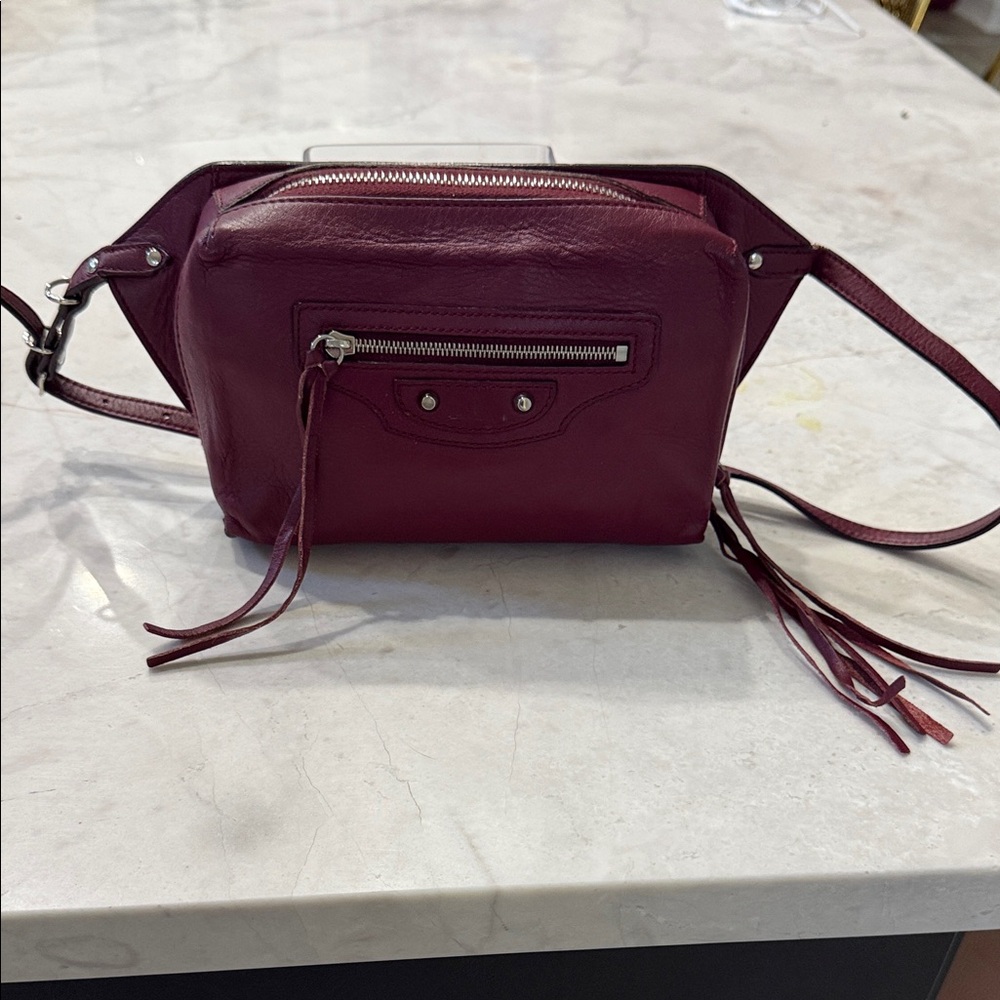 AUTHENTIC BALENCIAGA RARE Burgundy Leather Crossbody Waist Bag